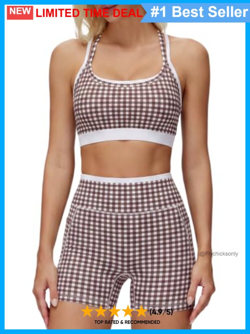Gingham Layered Sports Bra & High Waist Biker Shorts Workout Set